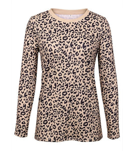 Leopard Print O Neck Long Sleeve T- shirt - Easy Pickins Store