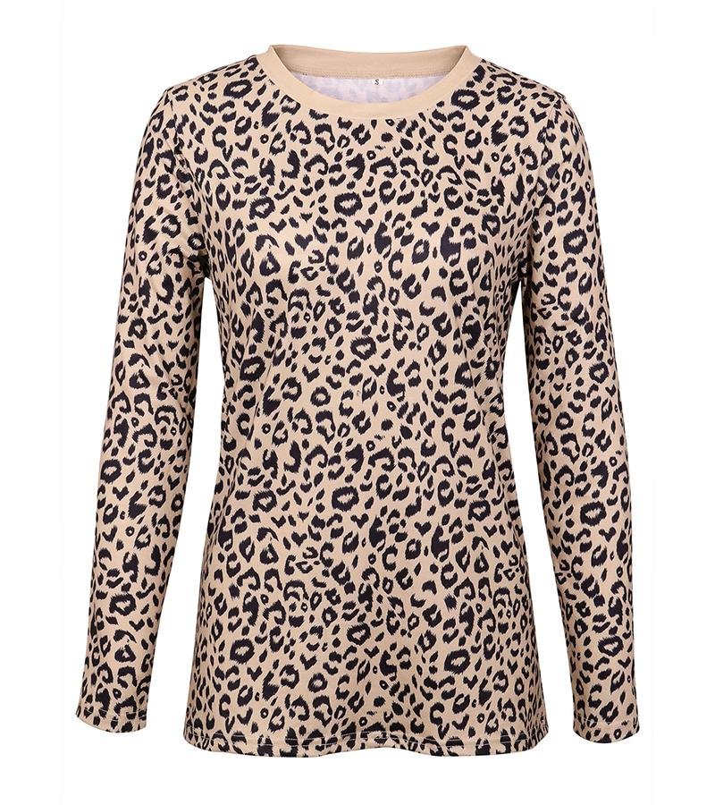 Leopard Print O Neck Long Sleeve T- shirt - Easy Pickins Store