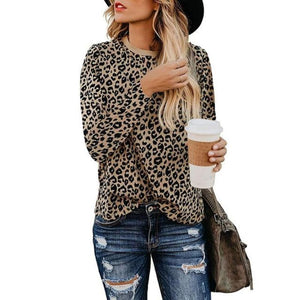 Leopard Print O Neck Long Sleeve T- shirt - Easy Pickins Store