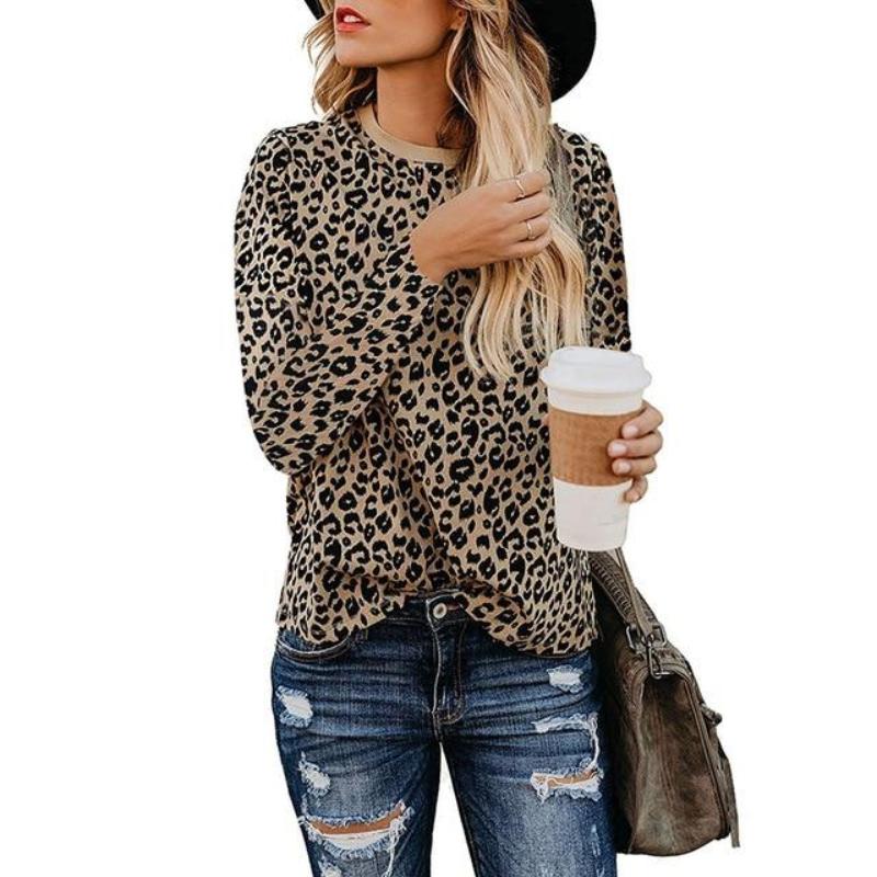 Leopard Print O Neck Long Sleeve T- shirt - Easy Pickins Store