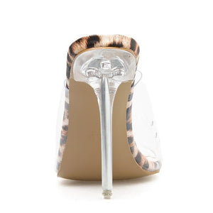 Leopard Print Sandals Open Toe High Clear Heels Slippers - Easy Pickins Store