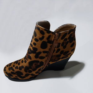 Leopard Suede Ankle Boots High Heel Wedges Short Boot - Easy Pickins Store