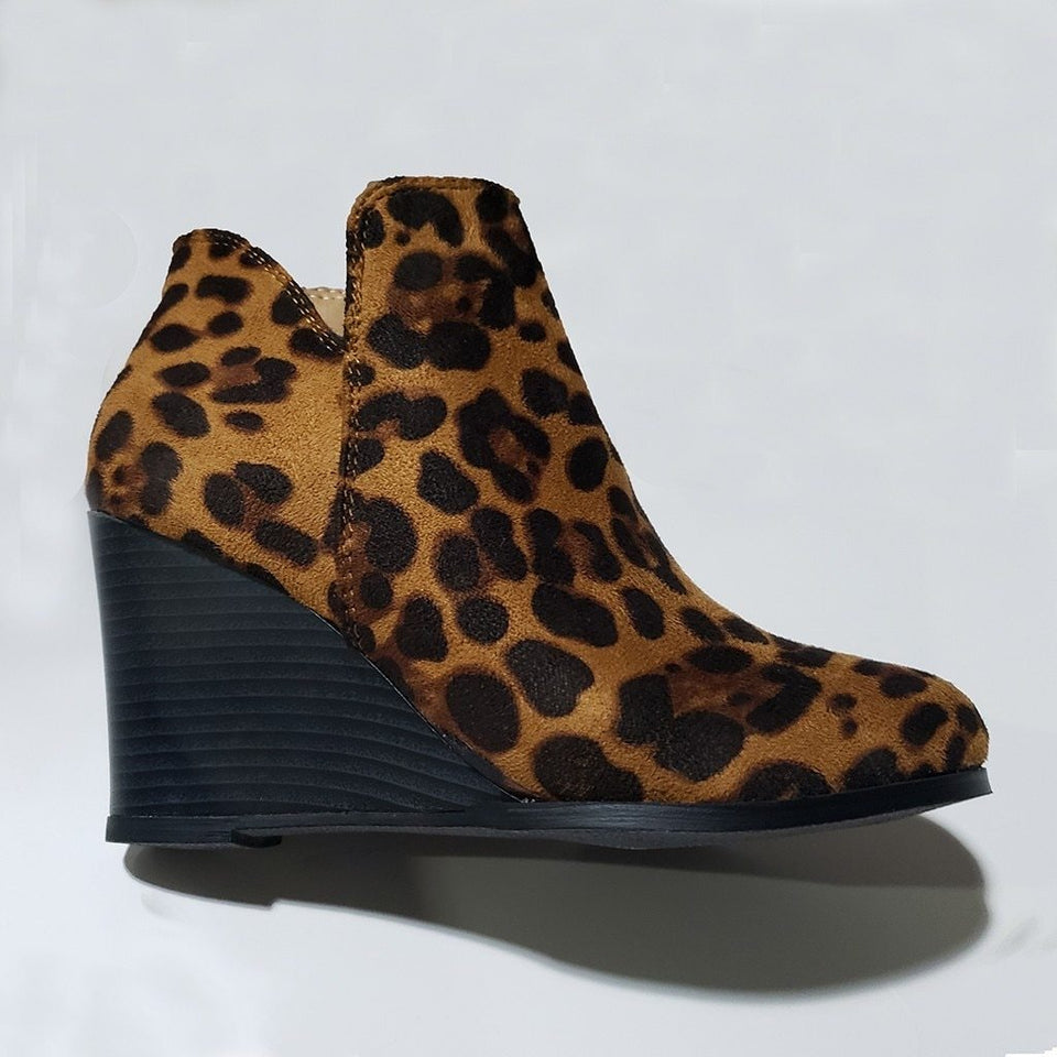Leopard Suede Ankle Boots High Heel Wedges Short Boot - Easy Pickins Store