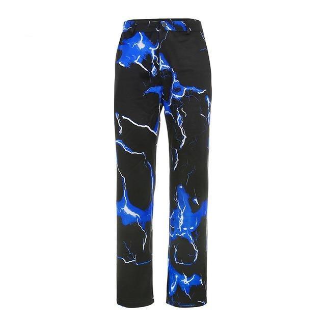 Lightning Print Streetwear Cargo Joggers High Waist Hippie - Easy Pickins Store