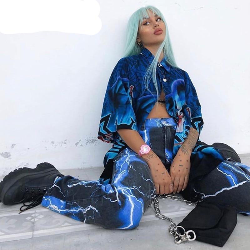 Lightning Print Streetwear Cargo Joggers High Waist Hippie - Easy Pickins Store