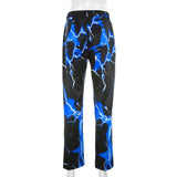 Lightning Print Streetwear Cargo Joggers High Waist Hippie - Easy Pickins Store