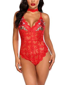 Lingerie Embroidered Lace with Choker One Piece - Easy Pickins Store
