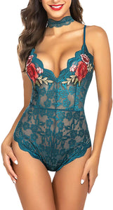 Lingerie Embroidered Lace with Choker One Piece - Easy Pickins Store