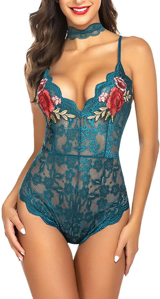 Lingerie Embroidered Lace with Choker One Piece - Easy Pickins Store