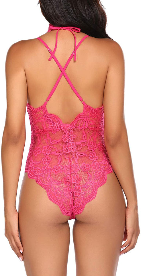 Lingerie Embroidered Lace with Choker One Piece - Easy Pickins Store