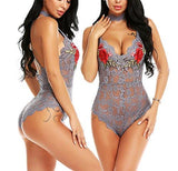 Lingerie Embroidered Lace with Choker One Piece - Easy Pickins Store