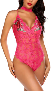 Lingerie Embroidered Lace with Choker One Piece - Easy Pickins Store