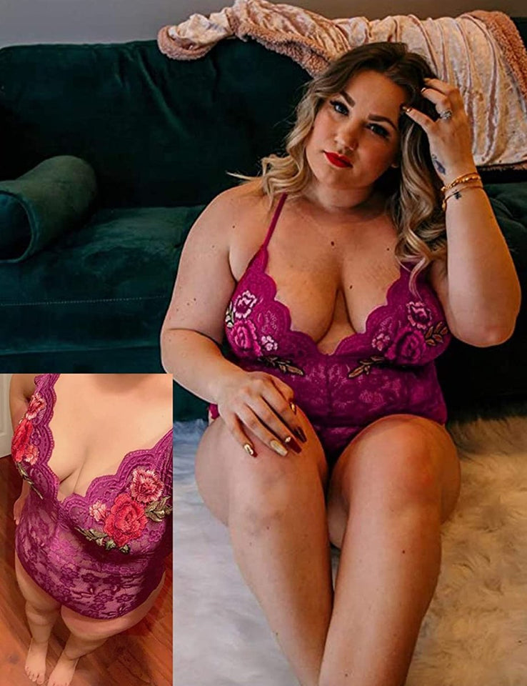 Lingerie Embroidered Lace with Choker One Piece - Easy Pickins Store