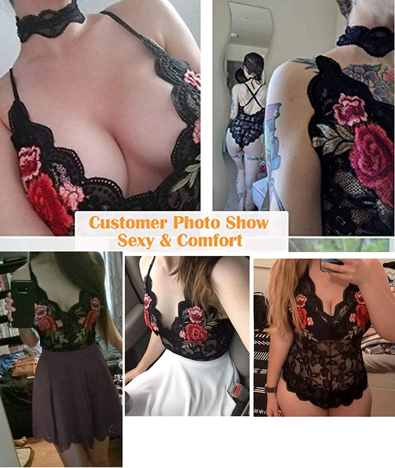 Lingerie Embroidered Lace with Choker One Piece - Easy Pickins Store