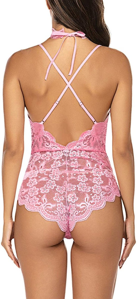 Lingerie Embroidered Lace with Choker One Piece - Easy Pickins Store
