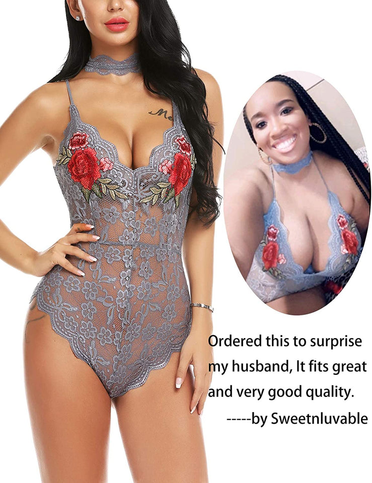 Lingerie Embroidered Lace with Choker One Piece - Easy Pickins Store