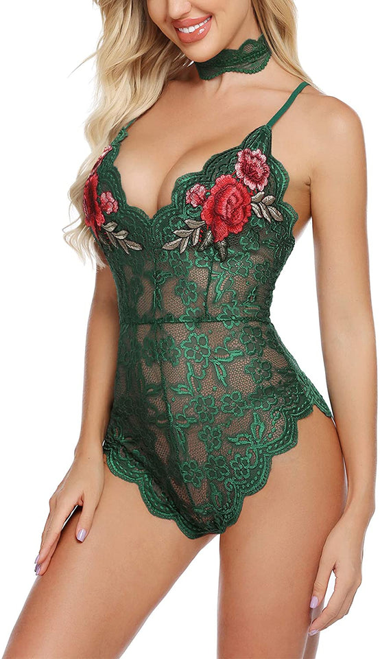 Lingerie Embroidered Lace with Choker One Piece - Easy Pickins Store