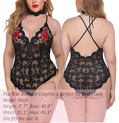 Lingerie Embroidered Lace with Choker One Piece - Easy Pickins Store