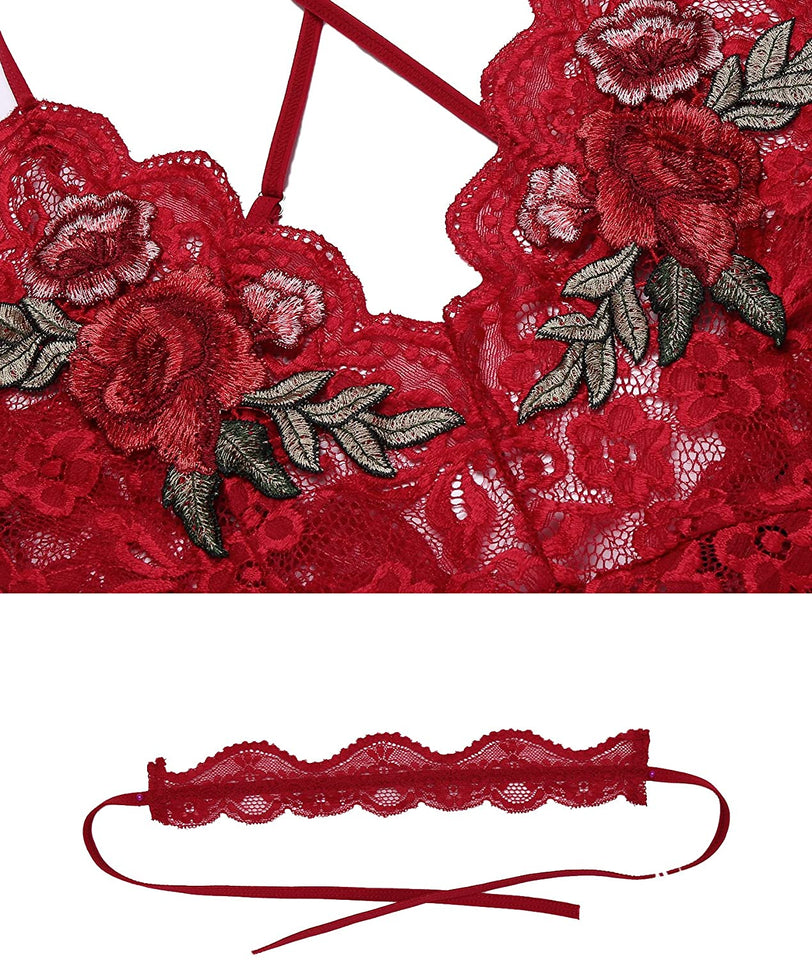 Lingerie Embroidered Lace with Choker One Piece - Easy Pickins Store