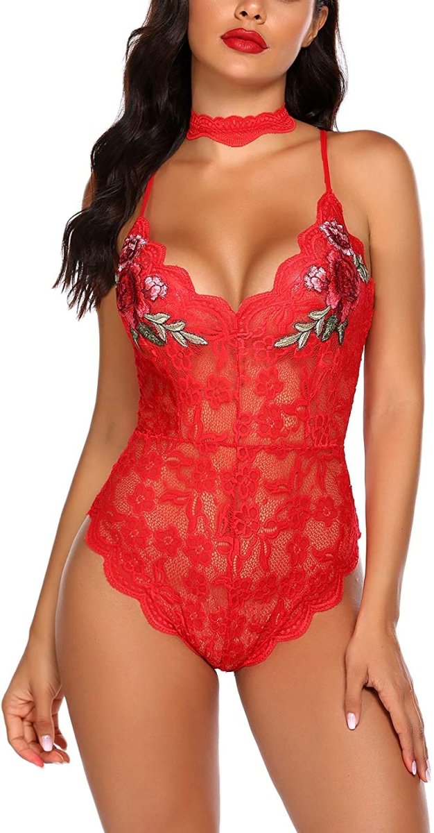 Lingerie Embroidered Lace with Choker One Piece - Easy Pickins Store