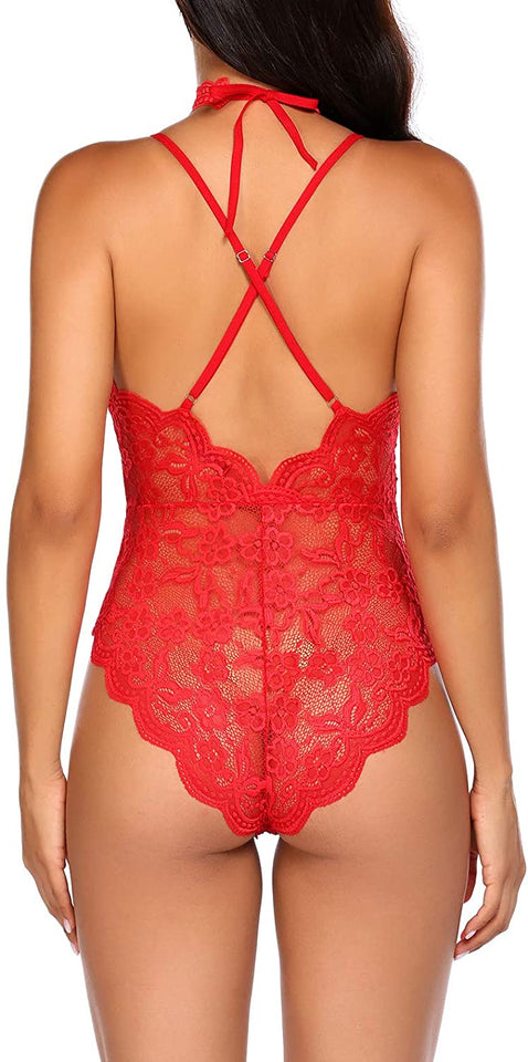 Lingerie Embroidered Lace with Choker One Piece - Easy Pickins Store