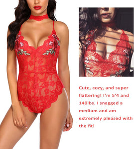 Lingerie Embroidered Lace with Choker One Piece - Easy Pickins Store
