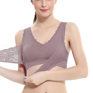 Lingerie Lace Solid Color Cross Side Buckle Without Rims Gathered Sports Underwear Sleep Bra New - Easy Pickins Store