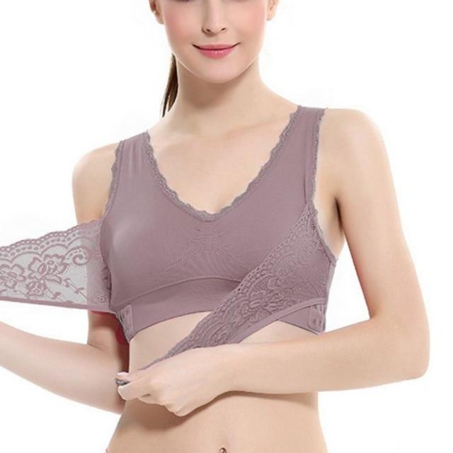 Lingerie Lace Solid Color Cross Side Buckle Without Rims Gathered Sports Underwear Sleep Bra New - Easy Pickins Store
