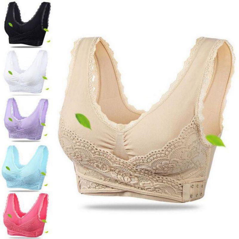 Lingerie Lace Solid Color Cross Side Buckle Without Rims Gathered Sports Underwear Sleep Bra New - Easy Pickins Store