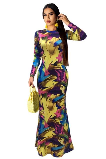 Long Dress Elegant Multicolor Sundress/Long Sleeve Warp Vestido - Easy Pickins Store