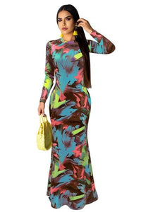 Long Dress Elegant Multicolor Sundress/Long Sleeve Warp Vestido - Easy Pickins Store