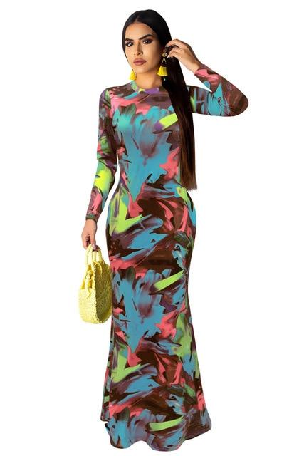 Long Dress Elegant Multicolor Sundress/Long Sleeve Warp Vestido - Easy Pickins Store