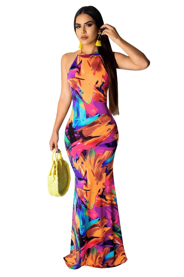 Long Dress Elegant Multicolor Sundress/Long Sleeve Warp Vestido - Easy Pickins Store