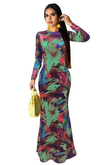 Long Dress Elegant Multicolor Sundress/Long Sleeve Warp Vestido - Easy Pickins Store
