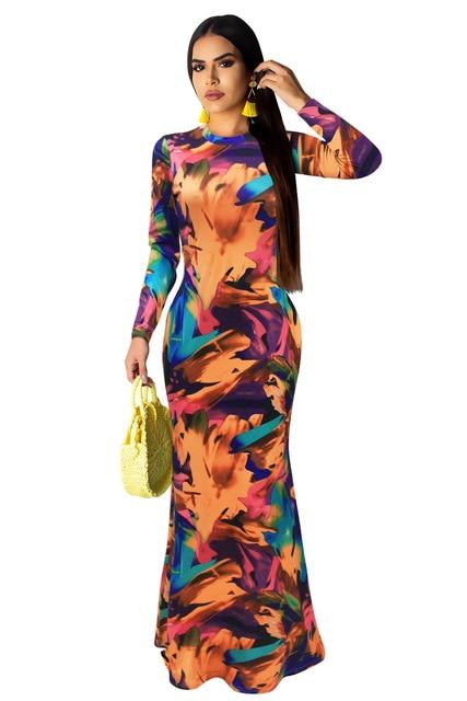 Long Dress Elegant Multicolor Sundress/Long Sleeve Warp Vestido - Easy Pickins Store