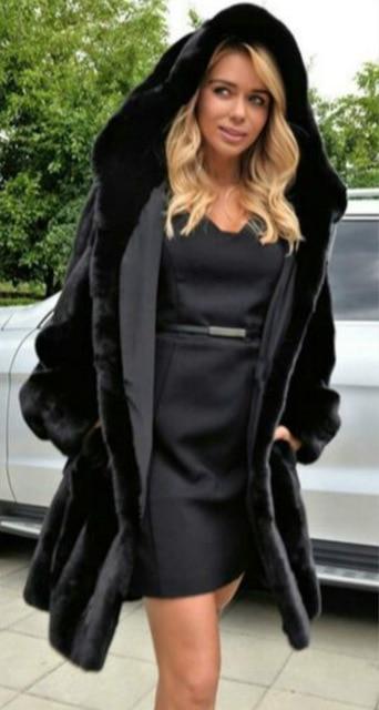 Long Faux Fur Black Plush Warm Coat - Easy Pickins Store