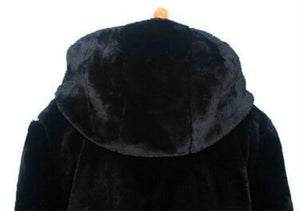 Long Faux Fur Black Plush Warm Coat - Easy Pickins Store