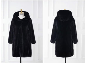 Long Faux Fur Black Plush Warm Coat - Easy Pickins Store