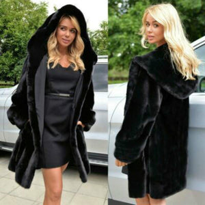 Long Faux Fur Black Plush Warm Coat - Easy Pickins Store