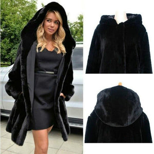 Long Faux Fur Black Plush Warm Coat - Easy Pickins Store