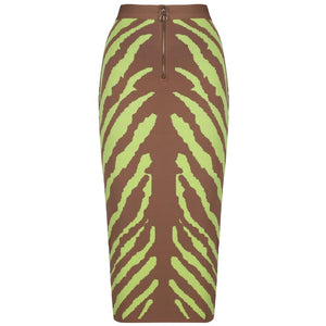 Long Lime Zebra Print Bandage Midi Skirt - Easy Pickins Store