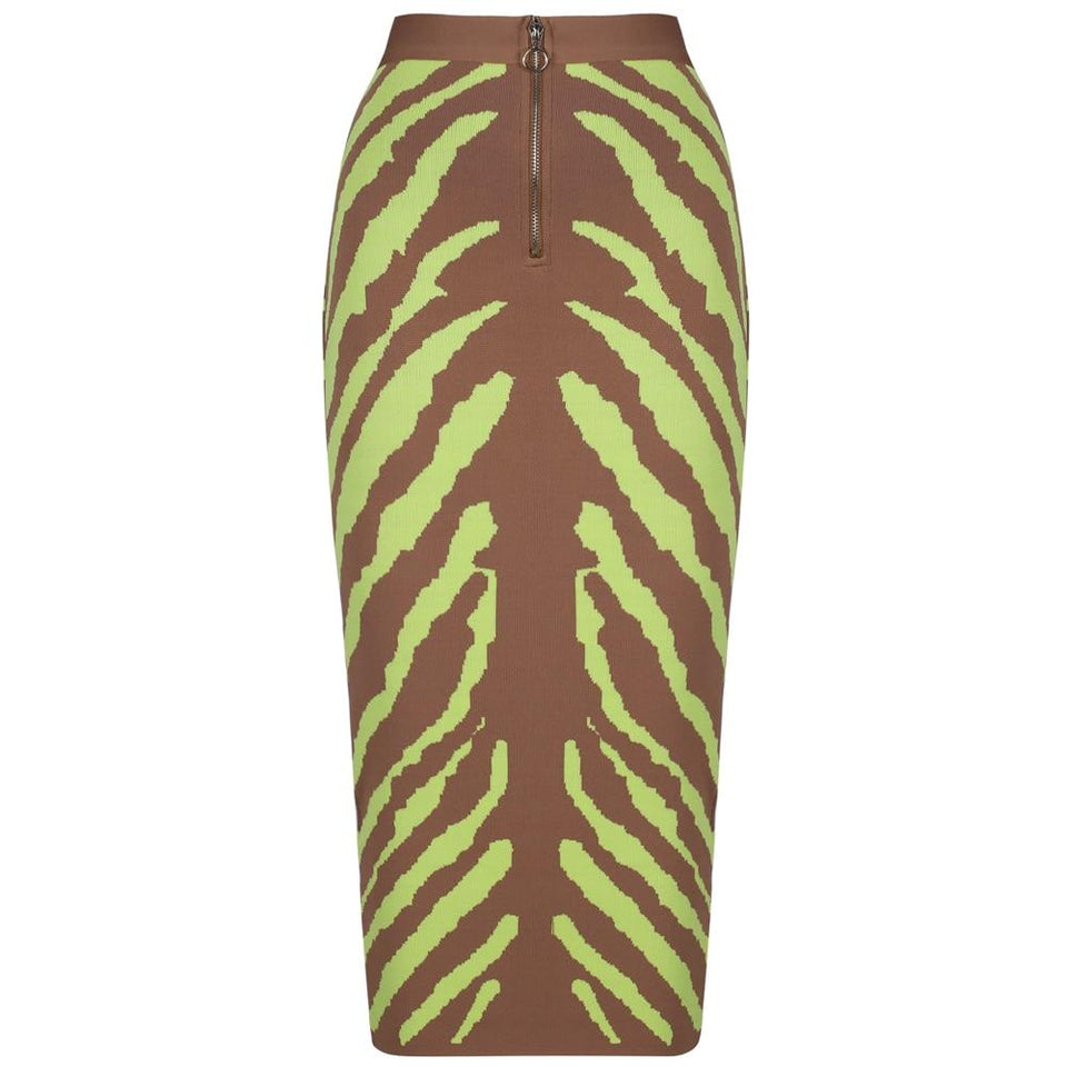Long Lime Zebra Print Bandage Midi Skirt - Easy Pickins Store