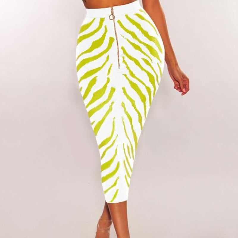 Long Lime Zebra Print Bandage Midi Skirt - Easy Pickins Store