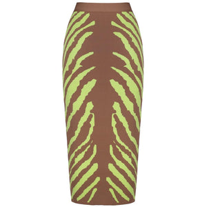 Long Lime Zebra Print Bandage Midi Skirt - Easy Pickins Store