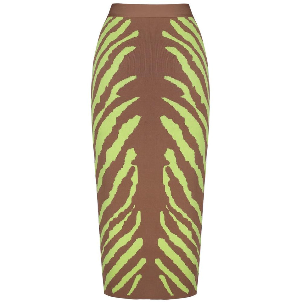 Long Lime Zebra Print Bandage Midi Skirt - Easy Pickins Store