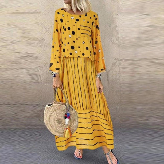Long Maxi Dress Dot Large Loose Cotton Dress Plus Sizes - Easy Pickins