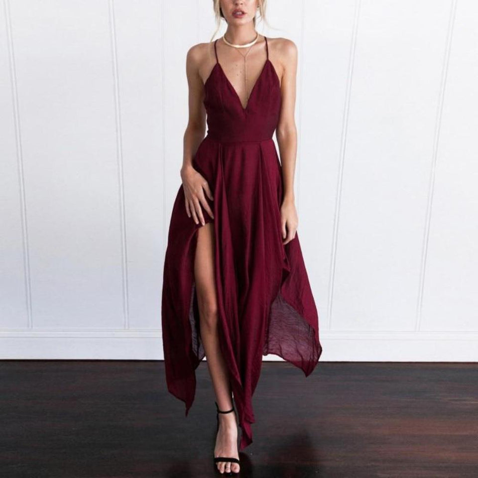 Long Maxi Dress Elegant Sleeveless Sling Vestido V Neck Boho - Easy Pickins Store