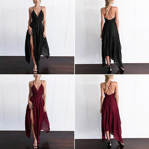 Long Maxi Dress Elegant Sleeveless Sling Vestido V Neck Boho - Easy Pickins Store