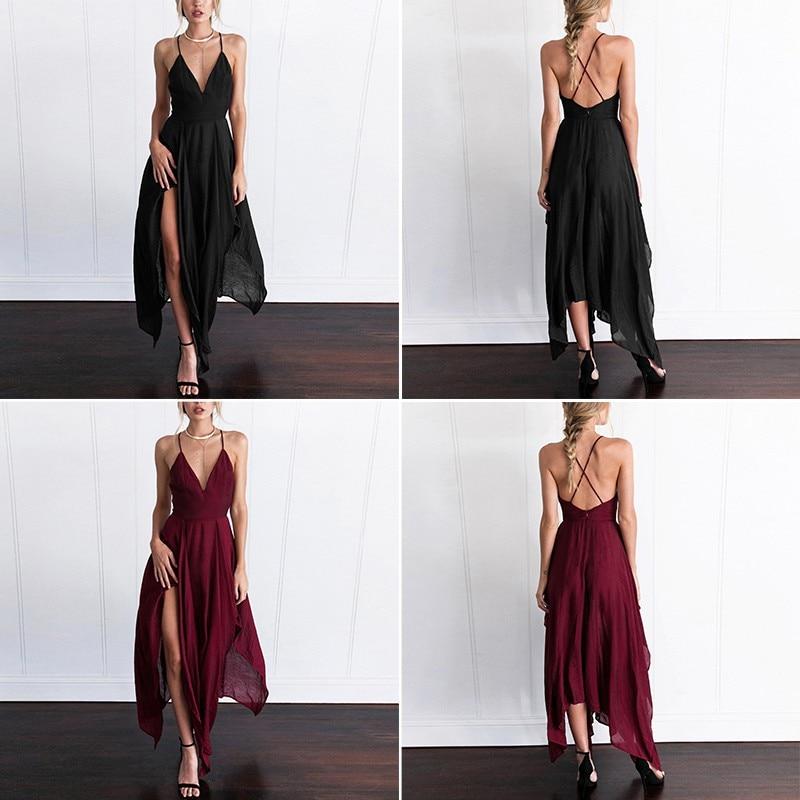 Long Maxi Dress Elegant Sleeveless Sling Vestido V Neck Boho - Easy Pickins Store