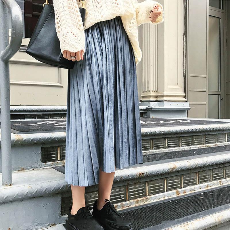 Long Metallic Silver Maxi Pleated High Waist Skirt - Easy Pickins Store